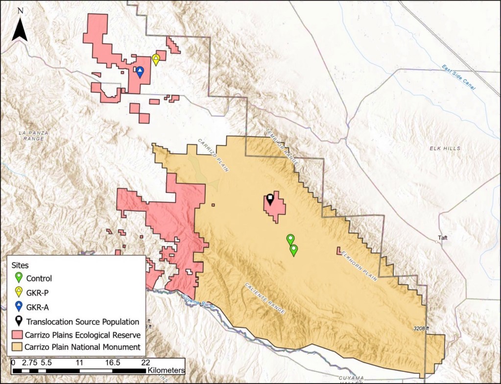 The study area in eastern San Luis Obispo County near Taft, California, USA